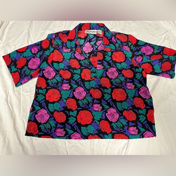 Yves St. Clair Tops - Floral vintage polyester shirt size 12